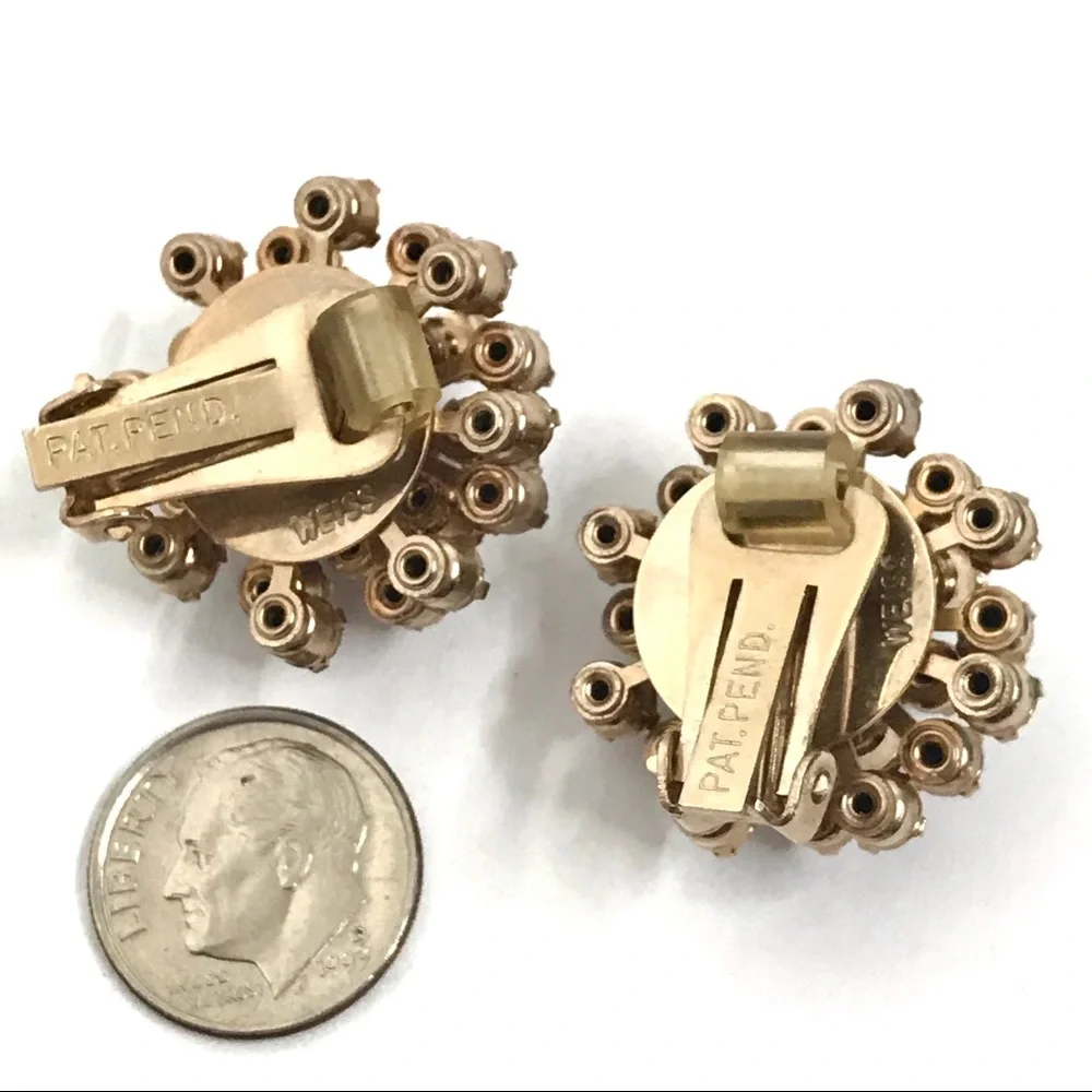 WEISS Vintage Rhinestone Ear Clips Red Designer